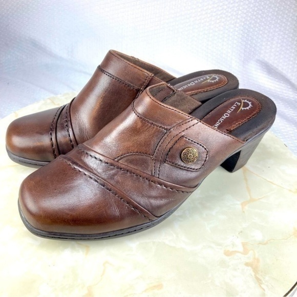 Earth Origins Mules Women Size 9 Brown Burnished Leather Open Back Slip On Shoes - Picture 4 of 11